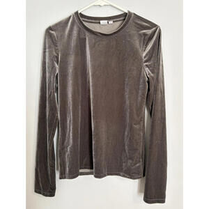 Gap Womens Velvet Gray Long Sleeve Top Small Tall Crew Neck Minimalist Soft